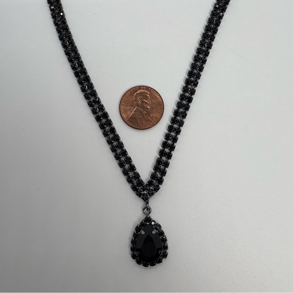 Black Crystal Teardrop Rhinestone Necklace And Earrings, Brand New - Picture 9 of 10